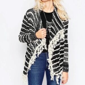 La Fee Verte Anthropologie Open Front Cardigan Black Sweater Medium Large ML